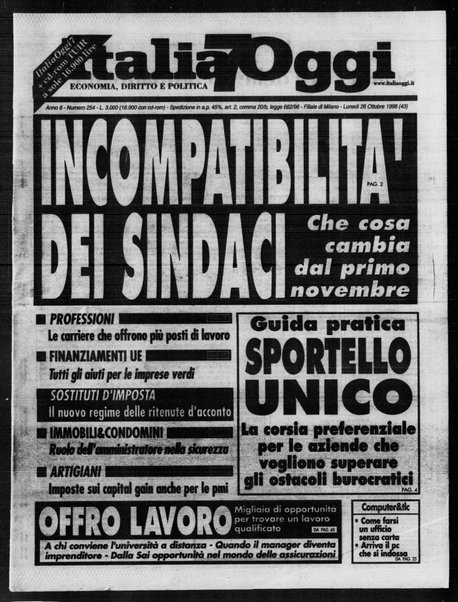 Italia oggi : quotidiano di economia finanza e politica